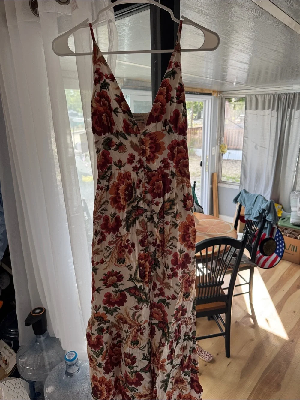 Abercrombie & Fitch Cream Maxi Dress with Burgundy and Rust Floral